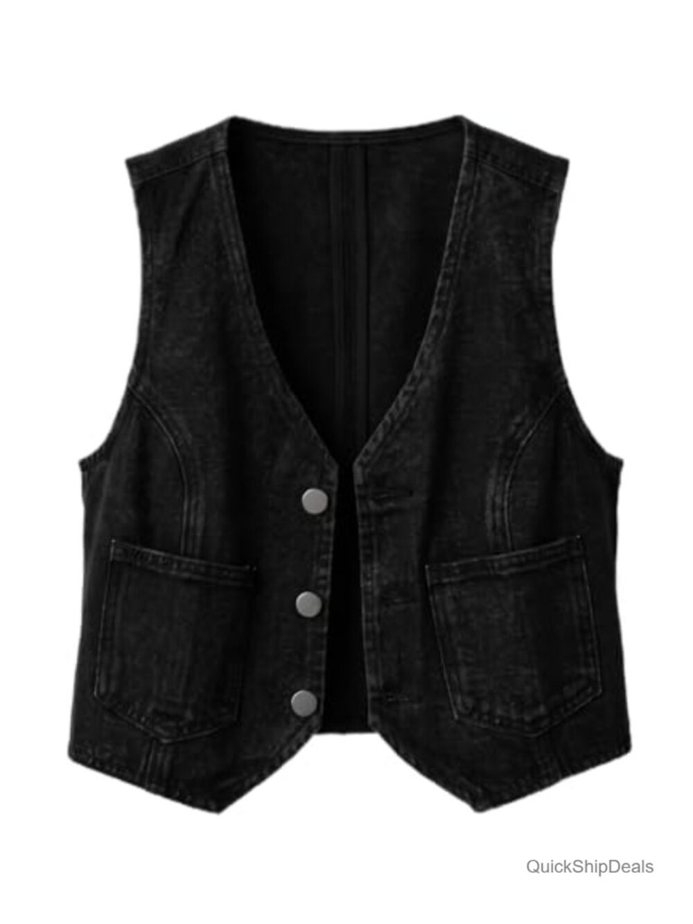Cropped Denim Vest Top for Women Western Jean Vest V Neck Button Down